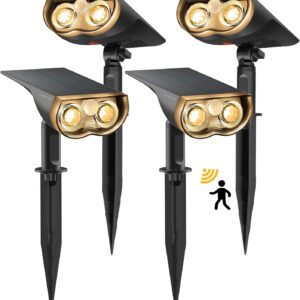 Linkind Solar Außenlampe mit Bewegungsmelder, 3000K Warmweiß, 3 Modi (inkl. Dauerlicht), 1000Lm wegeleuchte von 2 Installation, StarRay IP67 Solar LED Strahler Garten für Carport, 4 Stück