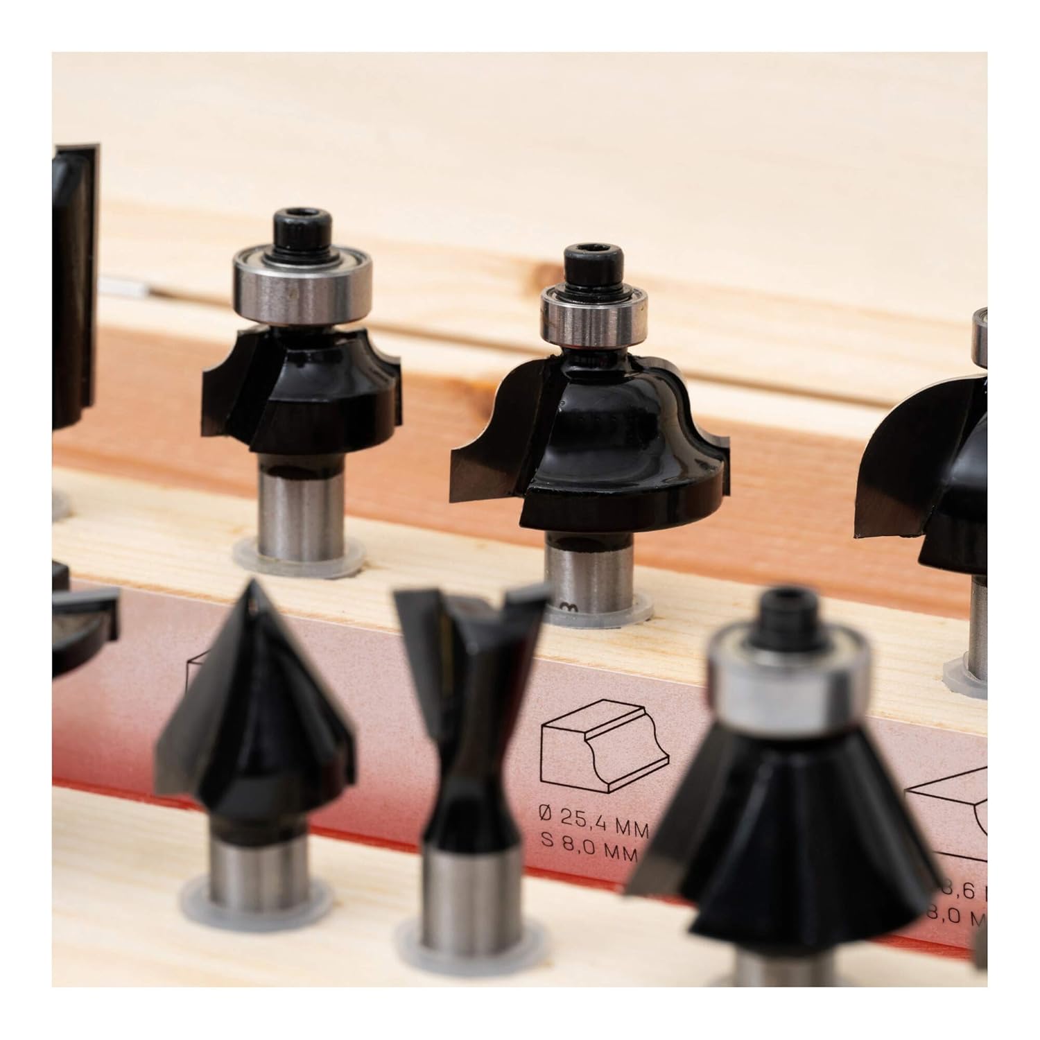 STIER Fräsersortiment, 15-teilig, 8 mm, Holzfräser, Fräser für Oberfräsen, Fräser Set – Bild 3