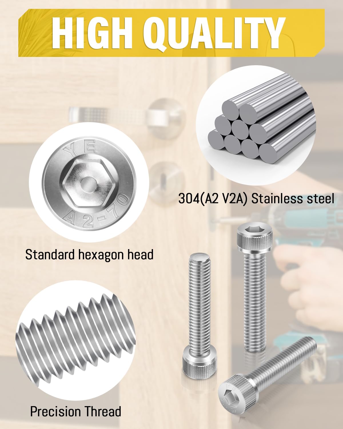 M4*20mm Zylinderschrauben mit Innensechskant 50 Stück,Caianwin DIN 912 Edelstahl(A2 V2A)Schrauben für Industriemaschinen,Kraftfahrzeuge,Bauwesen – Bild 3