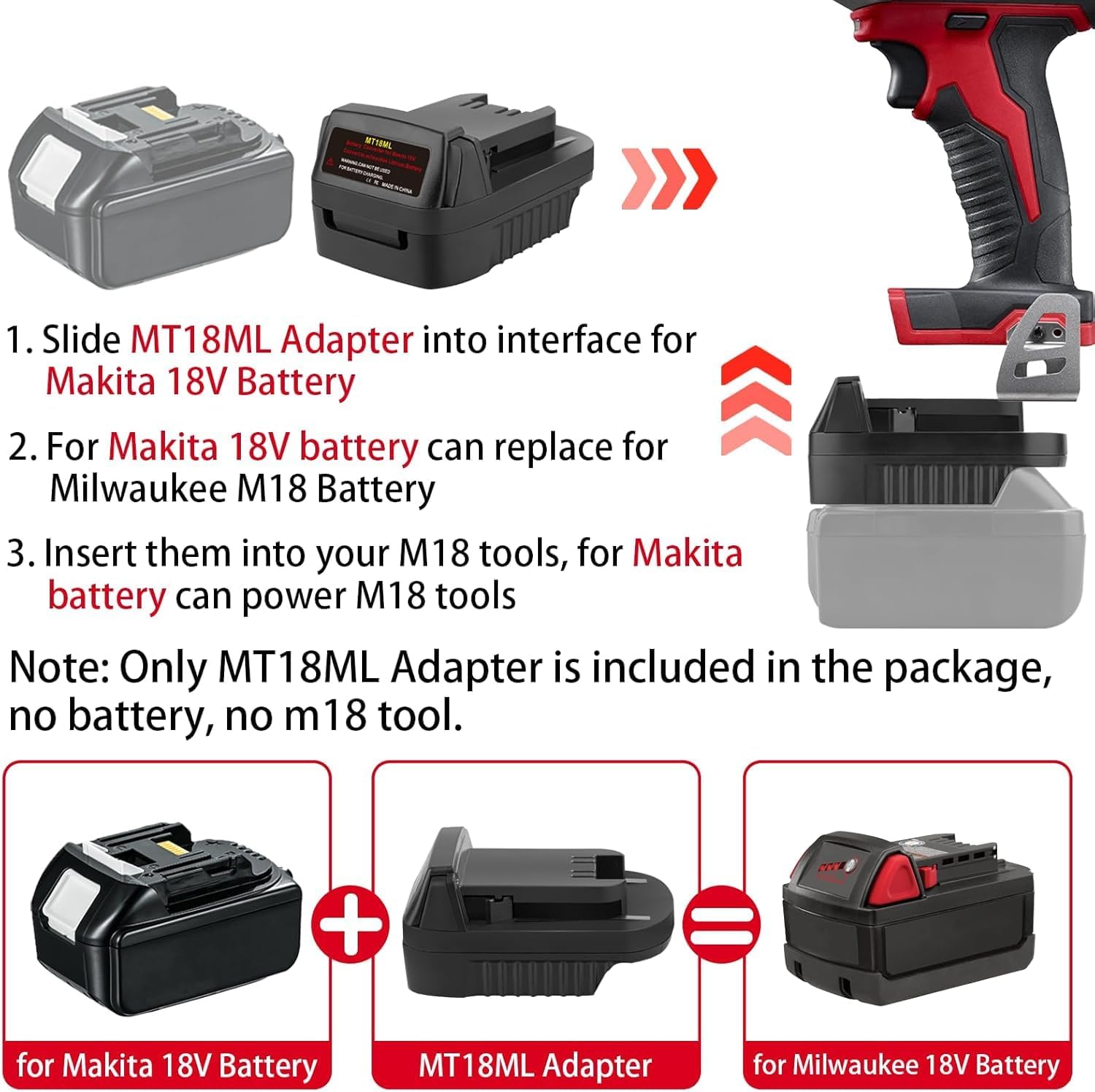 MT18MIL Akkuadapter für Makita auf Milwaukee, YUHDWRE-Adapter Konvertieren für Makita 18V LXT Akku auf Milwaukee 18V Elektrowerkzeuge(Keine Batterie) – Bild 2