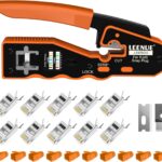 RJ45 Crimpzange Set, Netzwerk Werkzeug Set mit 10 x Cat 7 Cat6A Lan Stecker Pass Through