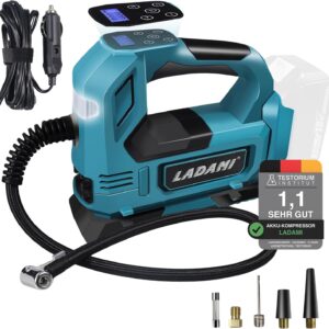 Akku-Kompressor für Makita 18V,Akku Luftpumpe bis150 PSI mit LED-Licht & Autostopp,Tragbare Luftpumpe mit Digitales Manometer,Elektrischer Luftkompressor für Auto, Motorrad,Fahrrad,Sportbälle