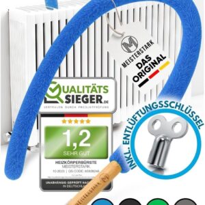 DIE ORIGINAL Heizungsbürste lang 115cm [NOTE 1,2]I Heizkörperbürste für Heizung reinigen & Heizkosten sparen I Radiator Cleaning Brush I Flexible Heizkörper Reinigungsbürste inkl. Entlüftungsschlüssel