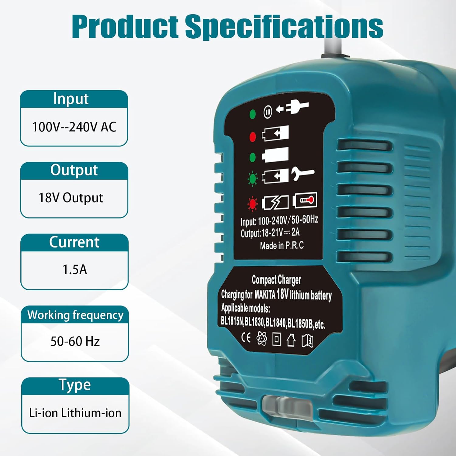 220V für Makita 18V-Akkuladegerät, Mini Ladegerät Ersatz für Makita 18Volt Batterie BL1815 BL1820 BL1830 BL1840 BL1850 (Keine Batterie) – Bild 4