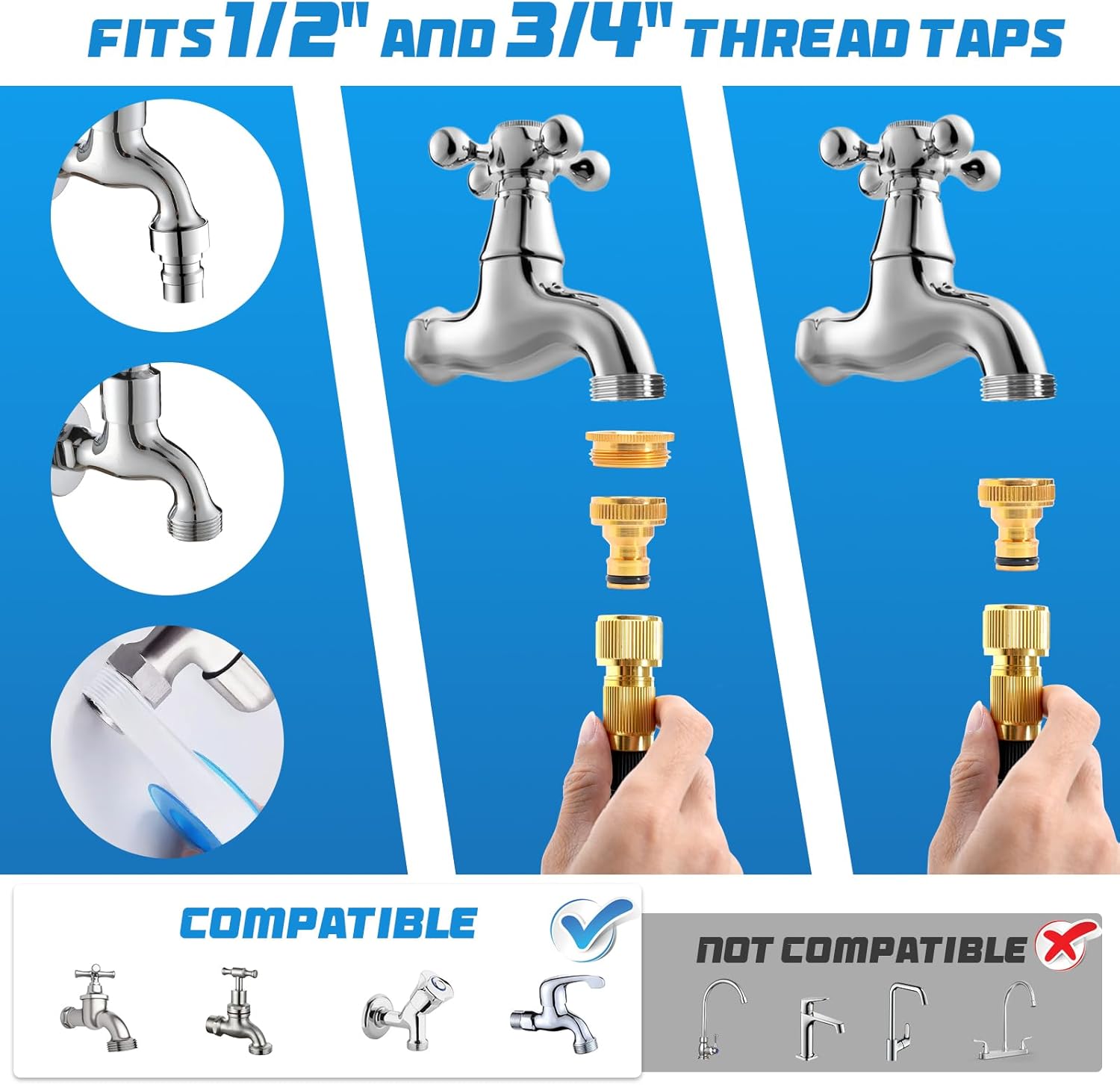 Jsdoin Gartenschlauch Flexibel 15m, Ausziehbare Garten Schlauch Dehnbarer mit 10 Funktions Gartenbrause, 1/2" 3/4" Adapter für Wasserschlauch Flexibler Garden Hose – Bild 4