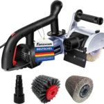 FANZWORK V2 1500 Watt Satiniermaschine zur Renovierung von Oberflächen aller Art, mit Staubsaugung-Anschluss, Drehzahlregelung, Kugelgriff, Stahldraht& Nylon & Schleifpapier Bürste