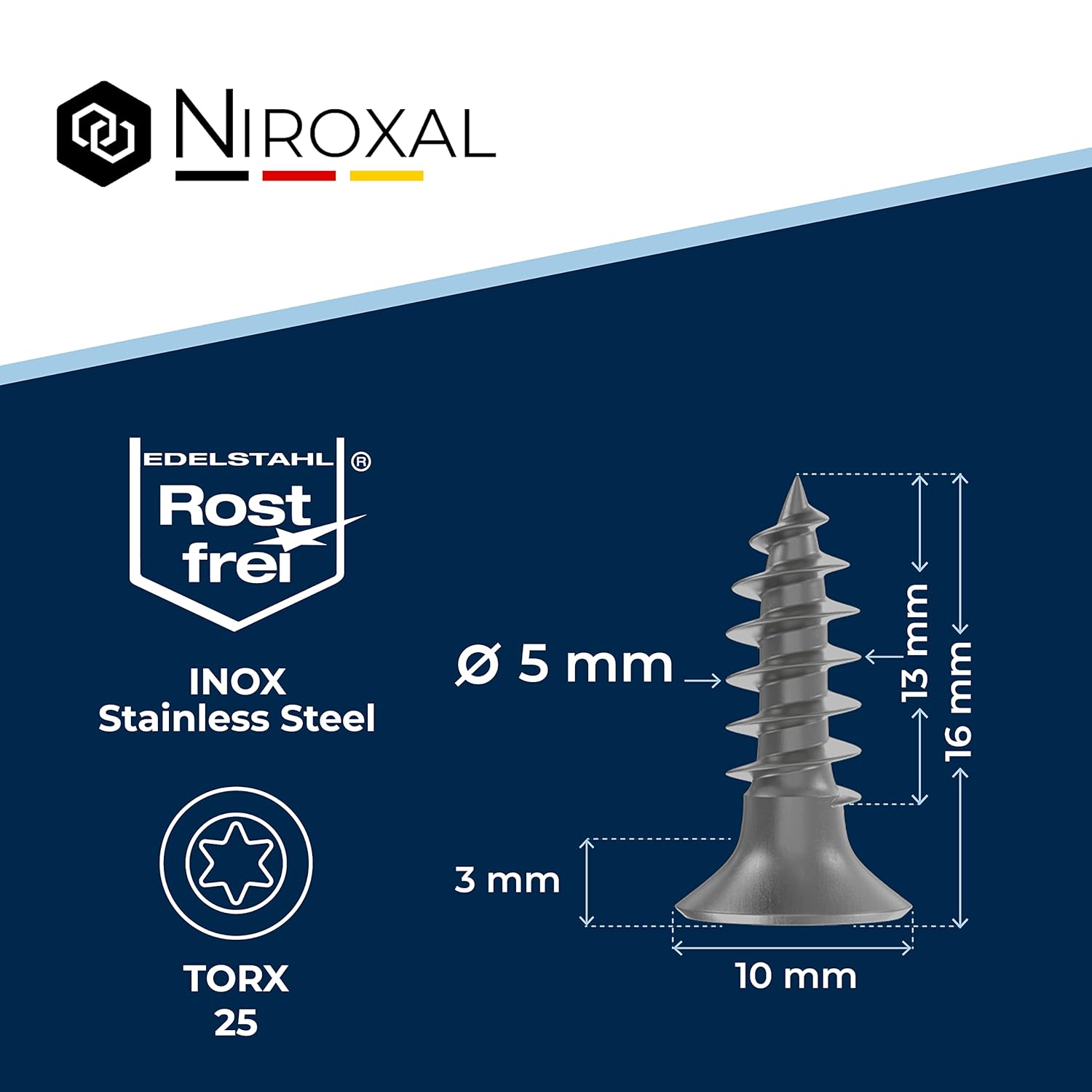 Schrauben Torx Edelstahlschrauben 5x16 Edelstahl V2A rostfrei Spanplattenschrauben für Holz Vollgewinde 5mm stark 16mm lang 100 Stück Holzschrauben Holz A2 – Bild 2