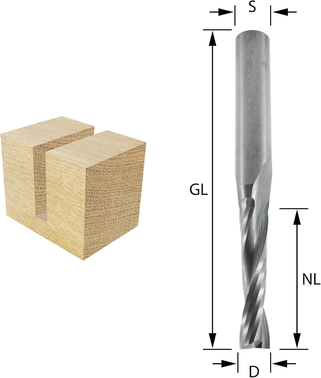 ENT 10022 Spiralnutfräser Premium VHW, Schaft (S) 8 mm, Durchmesser (D) 4 mm, NL 15 mm, GL 60 mm – Bild 2