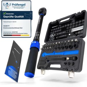 HASKYY Drehmomentschlüssel Set 3/8" 5-60Nm Motorrad Drehmoment - Zubehör: Verlängerungsstange, Bits, spezial Nuss-Einsätze, Adapter - Motor Chopper Reparatur Service Werkzeug Satz - Black Series