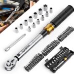Drehmomentschlüssel Fahrrad 5-25 Nm, VIGRUE Drehmomentschlüssel 1/4 Zoll, ±4% Genauigkeit, Torque Wrench Set mit Ratsche, Verlängerungsstange, Universalgelenk, Zündkerzenhülse, Bits für Motorrad, Auto