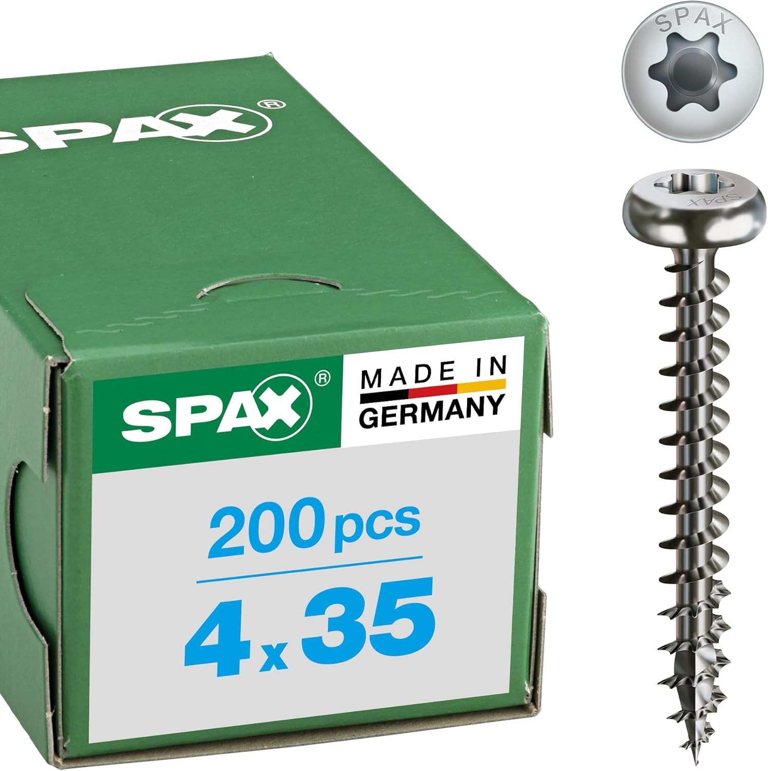 SPAX Universalschraube aus Edelstahl rostfrei A2, 4,0 x 35 mm, 200 Stück, T-STAR plus, Halbrundkopf, Vollgewinde, 4CUT, 0207000400353