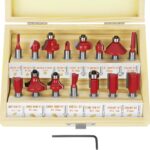 flintronic Fräser-Set, 8MM Fräsen Werkzeug Set, 15-TLG Holzkoffer Geschmiedeter Werkzeugstahl Oberfräser, Bündigfräser, Holzschneider mit Kunststoff-Box, Bodenreinigung für Holzbearbeitung