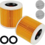 2 Patronenfilter, WD3 Filter Kompatibel mit WD3, WD2, WD1, MV3, MV2, A, K, KNT, NT, SE, VC Staubsauger, Ersatz 6.414-552.0, mit 2 Verschluss Schrauben, für Allergiker