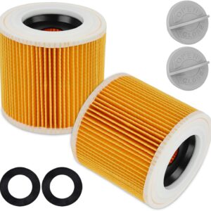 2 Patronenfilter, WD3 Filter Kompatibel mit WD3, WD2, WD1, MV3, MV2, A, K, KNT, NT, SE, VC Staubsauger, Ersatz 6.414-552.0, mit 2 Verschluss Schrauben, für Allergiker
