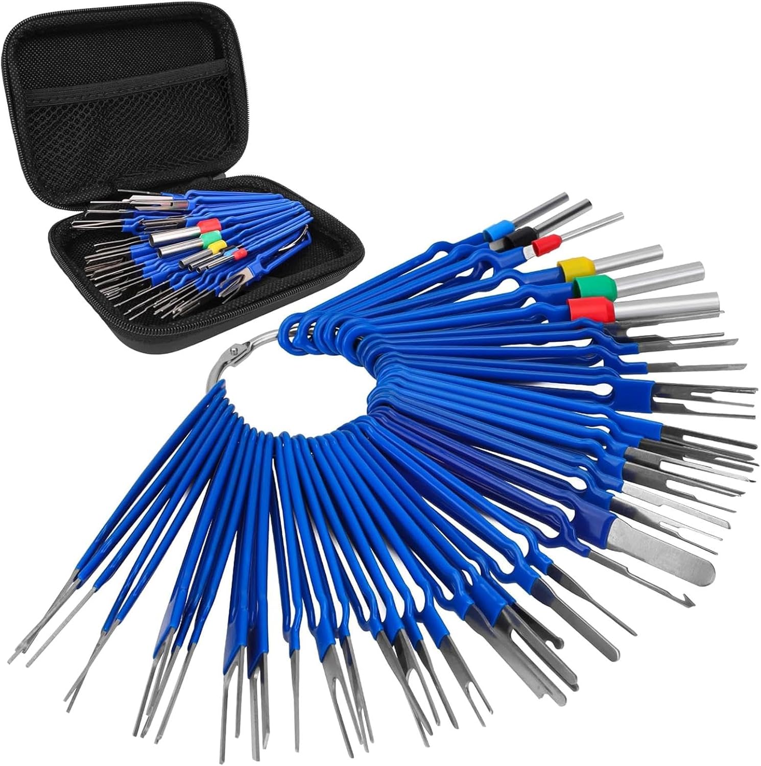 Auto Entriegelungswerkzeug Auspinwerkzeug, 41 Stück Werkzeug zum Entfernen von Kabelsteckern, Demontagestift, Terminal Entfernung Werkzeugsatz für Flache runde Steckerkontakte Schlüsselwerkzeuge(Blau)
