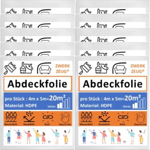 10x ZWERKZEUG® 10 Stück Set je 4m x 5m Maler Abdeckfolie Transparente Staubschutzfolie Plastikplane Allzweck-Folie Malerplane Malerfolie Abdeckvlies Abdeckplane Malerarbeit (Normal x 10 Stück)