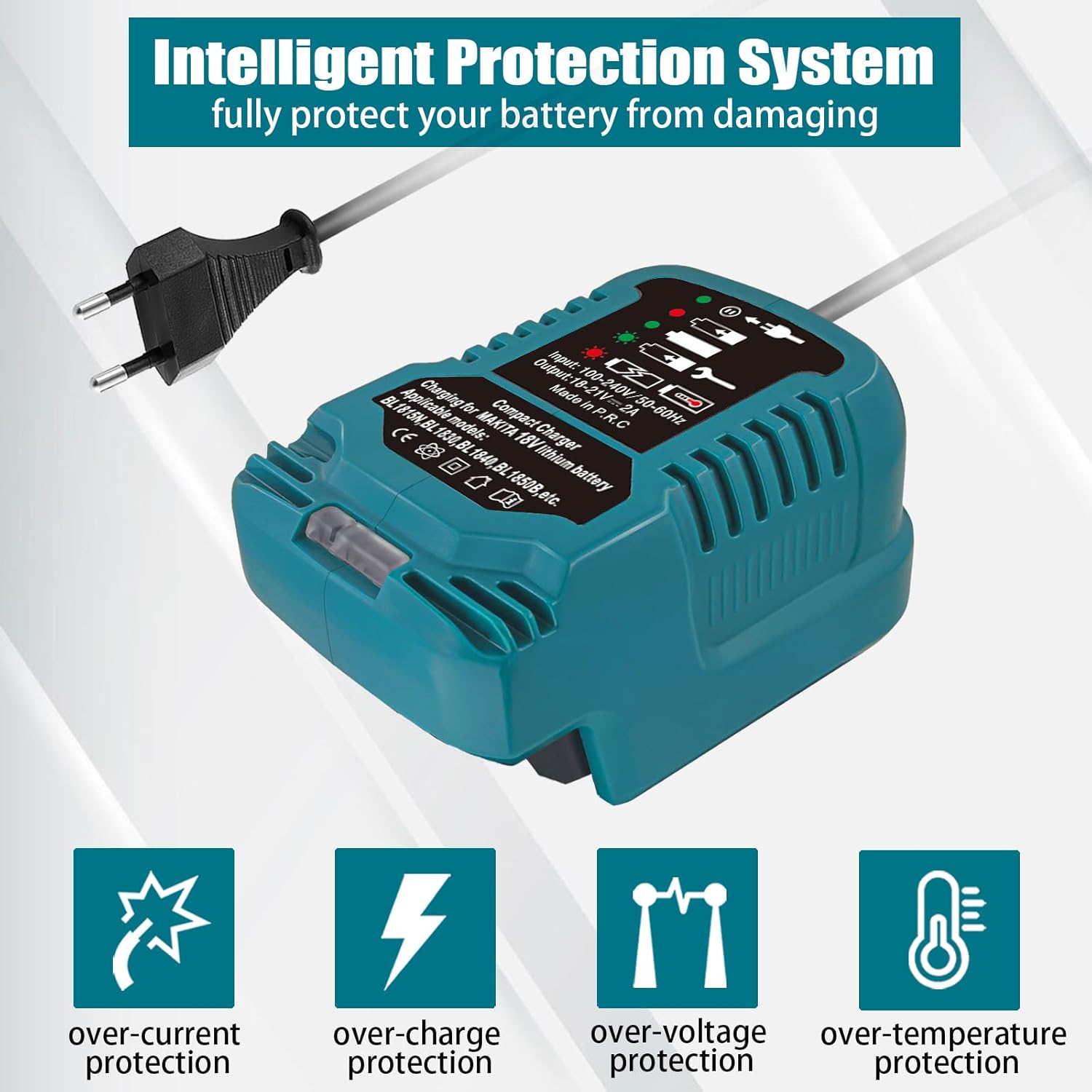 220V für Makita 18V-Akkuladegerät, Mini Ladegerät Ersatz für Makita 18Volt Batterie BL1815 BL1820 BL1830 BL1840 BL1850 (Keine Batterie) – Bild 5
