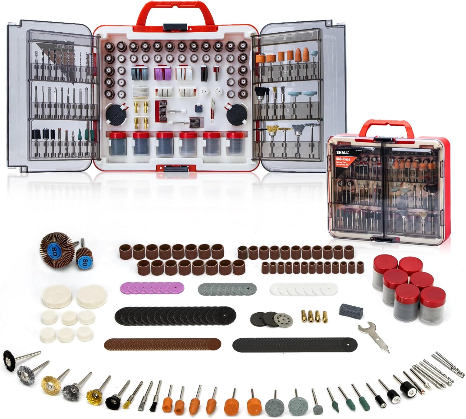 SHALL Multifunktionswerkzeug Zubehör Set 508-teilig Drehwerkzeug Mehrzweck Zubehörset für Schneiden, Schleifen, Bohren, Gravieren & Polieren | Dremel-kompatibel