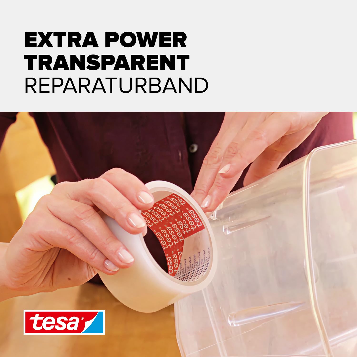 tesa extra Power Reparaturband transparent, selbstklebend, für Haushaltsreparaturen, 10m x 50mm – Bild 2