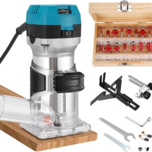 Akku Oberfräse für Makitta18V Akku für 6.35mm+8mm Spannzange,900W kantenfräseTrimmer Set mit 15 Stück 1/4" Fräser,30000 U/min Akku Kantenfräse,Hartmetall Fräser