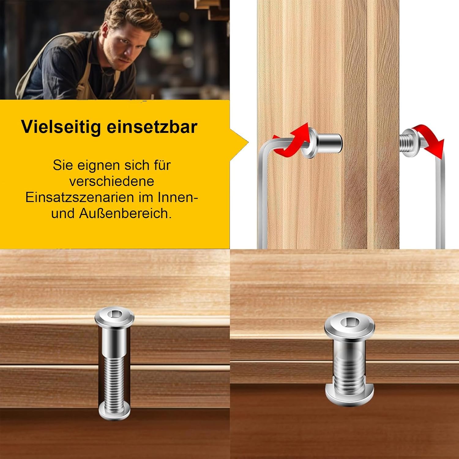 20 Stück Verbindungsschrauben M5 x 8mm, Hülsenschrauben, Möbelschrauben, Möbelverbinder Schrankverbinder für Möbeln, Schränken (20 x Möbelschrauben, 20 x Hülsenmutter, 1 x Innensechskantschlüssel) – Bild 5