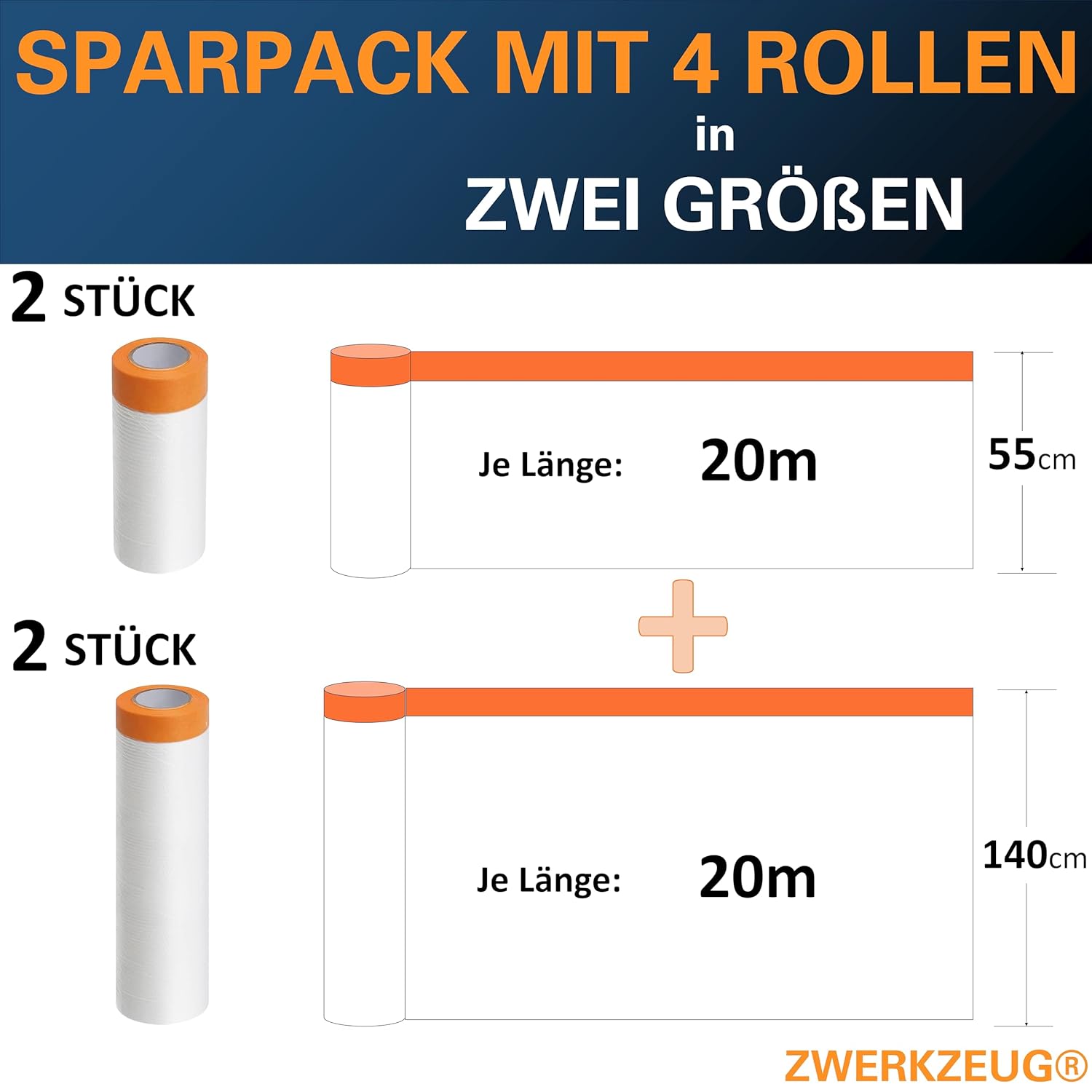 Insgesamt 80 meter Abdeckfolie mit Klebeband Maler Abdeckfolie - Goldband Tape-Abdeckfolien Malerfolien (4 Rollen) – Bild 2