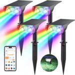 Linkind Intelligenter Bunt Solarstrahler für Außen Garten, 16Mio. Farbe RGBW Gartenleuchte mit Bewegungsmelder, Gruppensteuerbar, Musiksync, Rotlichtalarm, IP65 RGBTW Smart Solar Baumstrahler, 4 Stück