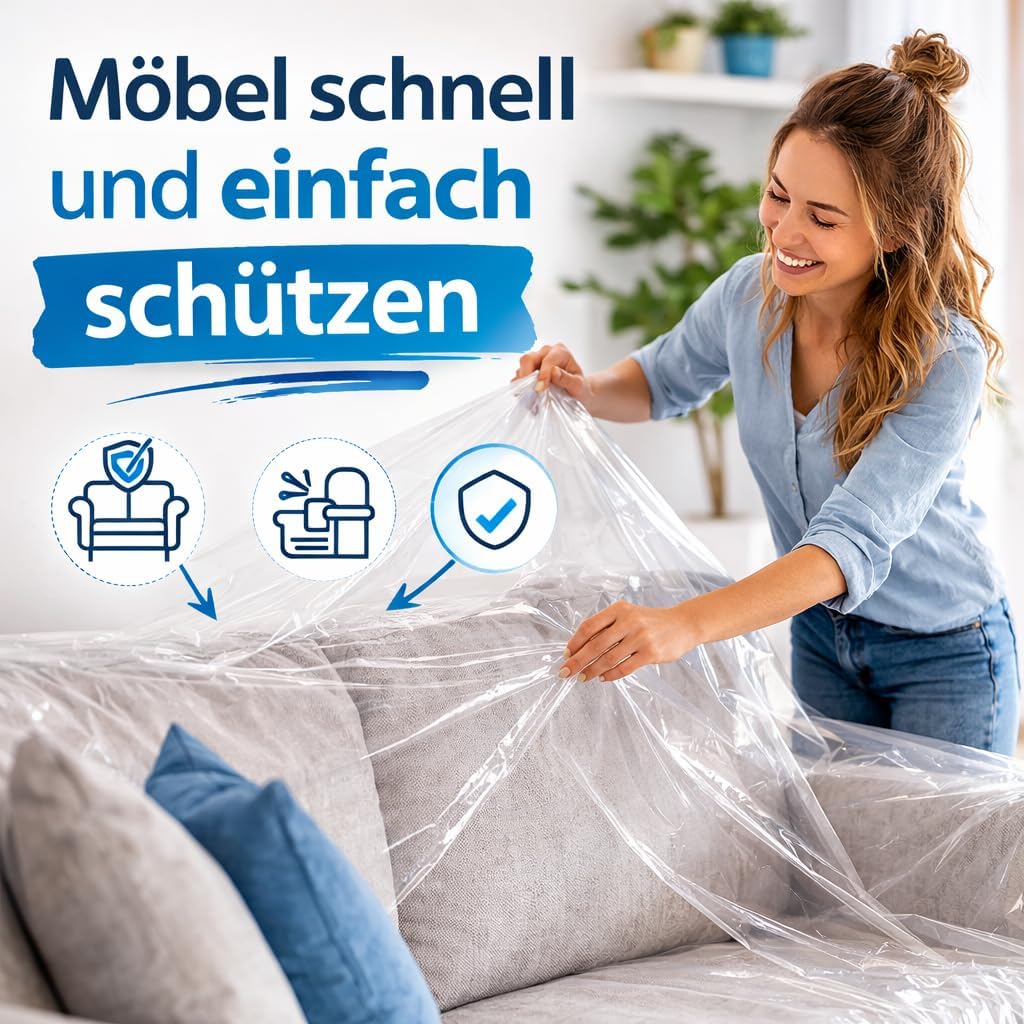 6x Malerplane 4x5 meter - Abdeckfolie - transparent & extra stark - als Malerfolie & Malervlies - Abdeckplane für Umzug & Renovierung – Bild 3