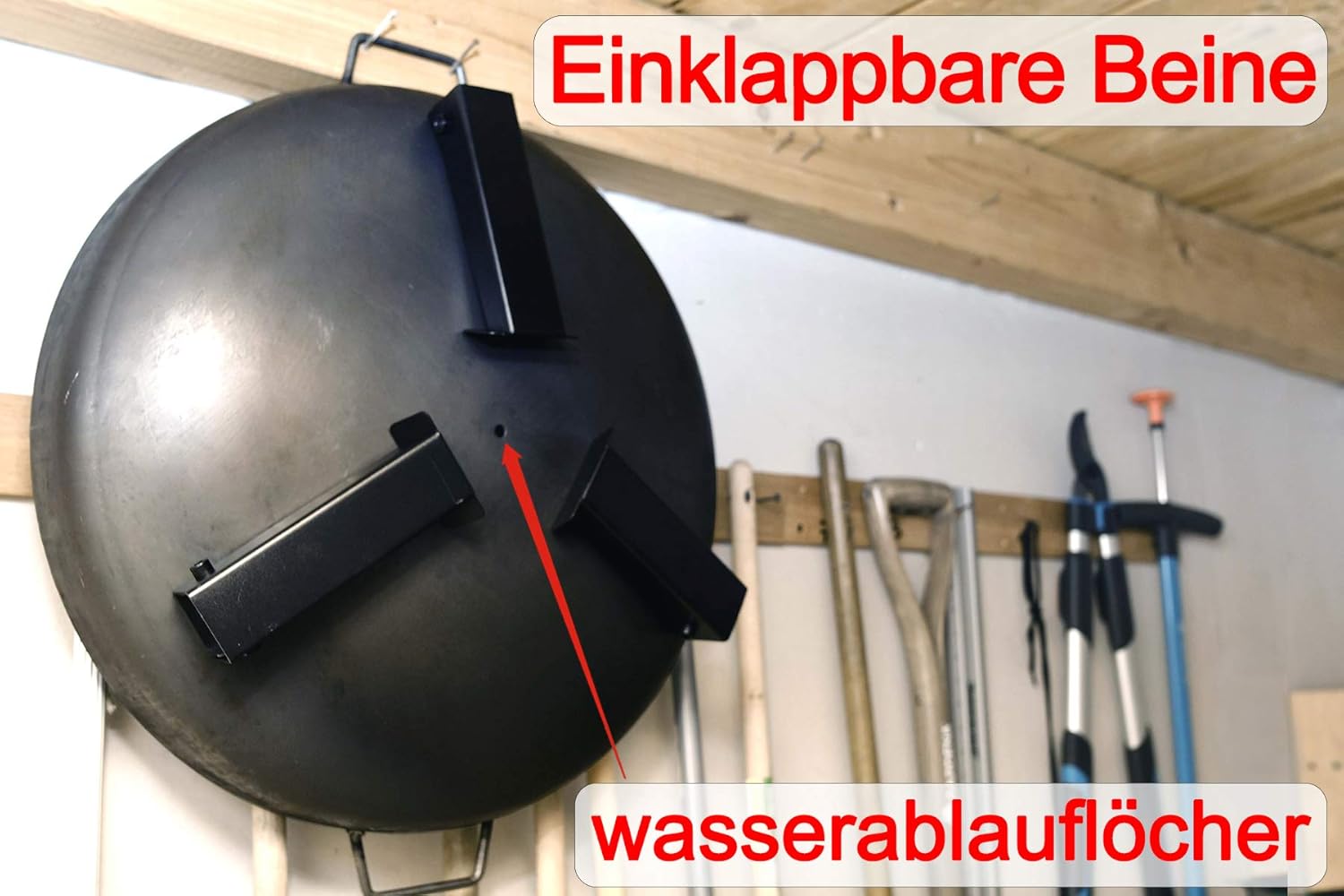 Köhko Feuerschale -Ø 55 cm Feuerschale aus Stahl mit Wasserzulauflöcher, Griffen und klappbare und abnehmbare Beine 41005-55 – Bild 3
