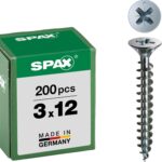 SPAX Universalschraube, 3,0 x 12 mm, 200 Stück, Kreuzschlitz Z1, Senkkopf, Vollgewinde, 4CUT, WIROX A3J, Blank Verzinkt