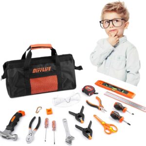 18 Stück Handwerkzeug Set Kinder Echt, Werkzeug Kit mit Aufbewahrungstasche für Jungen, Mädchen, Kinder DIY Bauen und Holzbearbeitung, Alter 8+ Werkzeugset-18 Stück