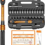 Drehmomentschlüssel Fahrrad 1/4 Zoll, 3-25 Nm, ±3% Fehlergenauigkeit, 72 Zähne Ratsche, 33TLG Torque Wrench Set für Motorrad und Bike, inklusive Verlängerungsstangen, 1/4"- 3/8" Adapter, Stecknüsse