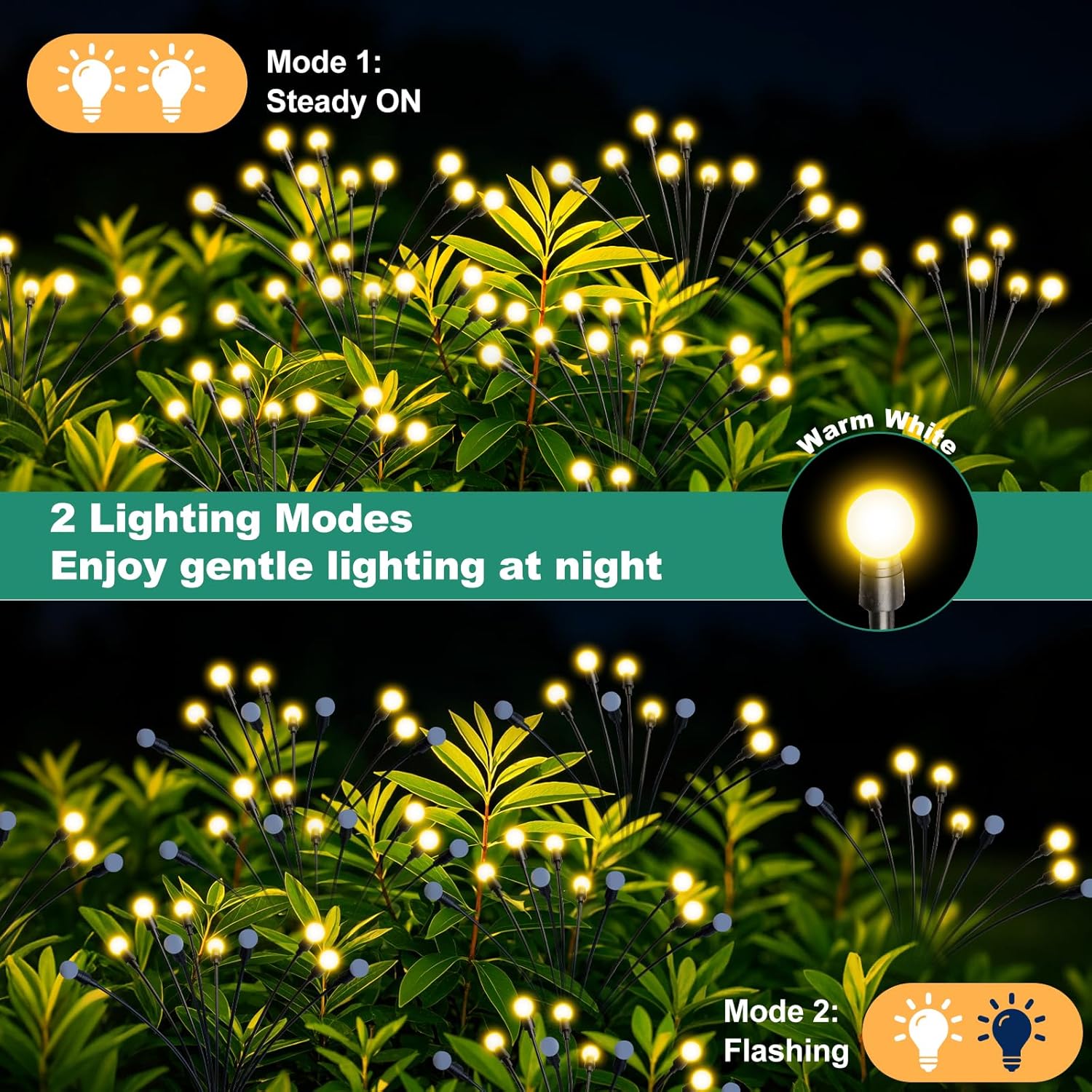 Solarlampen für Garten Außen, 4 Stück 10 LED Superhelle 2 Lichtmodi Glühwürmchen Solarleuchten für Außen mit Warmweißem Licht IP65 Wasserdicht Solarleuchten Garten Deko für Pathway Yard Balkon – Bild 5