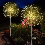 2 Stück Solarstecker Gartenleuchten 120 LED Solar Gartenleuchten für Außen 8 Modi Solarleuchten Feuerwerk Pusteblume Solarlampen für Außen Garten Wege Rasen Balkon Deko (Warmweiß)