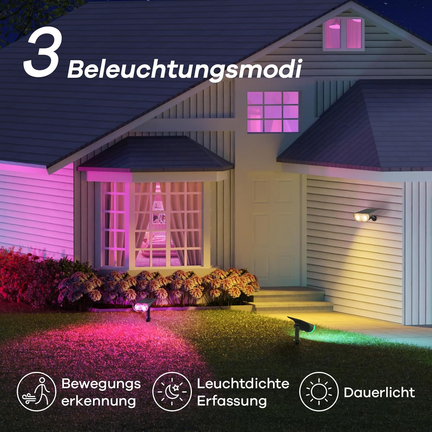 Linkind Intelligenter Bunt Solarstrahler für Außen Garten, 16Mio. Farbe RGBW Gartenleuchte mit Bewegungsmelder, Gruppensteuerbar, Musiksync, Rotlichtalarm, IP65 RGBTW Smart Solar Baumstrahler, 4 Stück – Bild 5