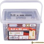 Connex Universalschrauben 5,0 x 80 mm - 140 Stück im Set - Senkkopf - TX-Antrieb - Teilgewinde - Gelb verzinkt / Schrauben-Set / Schrauben-Eimer / B30196