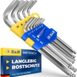 S&R Innensechskantschlüssel Satz HX, 13-tlg mit Kugelkopf, Innensechskant LANG, 1,27 bis 10 mm, Cr-V-Stahl gehärtet, Winkelschlüssel rostfrei, Sechskant Schlüssel-Set in stabilem Klapp-Halter