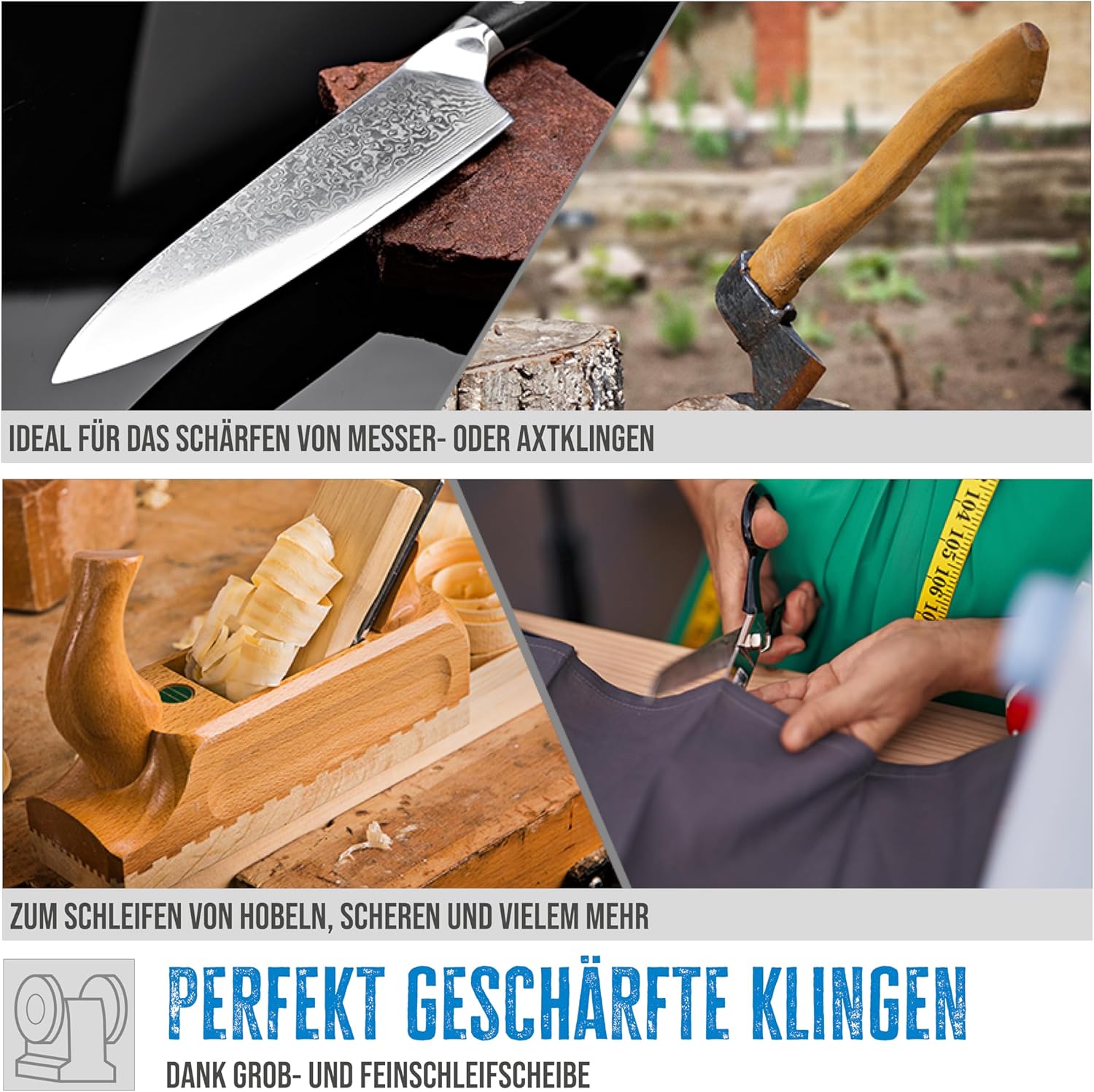 Güde Doppelschleifer GDS 150-15 (250 W, 2980 1/min Motordrehzahl, Grob- & Feinschleifscheibe 36|60 K, 150 mm ø, stabiler Maschinenfuß, kugelgelagerte Schleifachsen, verstellbare Arbeitsauflagen), Blau – Bild 4