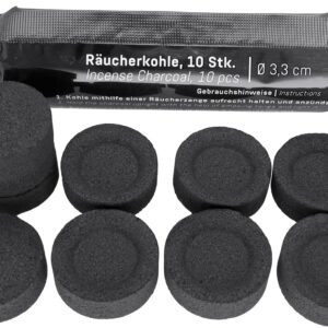 Lebensquelle Plus Räucherkohle Ø 33mm | 10 selbstzündende Kohletabletten | Schnellzünd-Kohle für Harze & Kräuter | Zuverlässige Räucherkohle in stylischer schwarzer Verpackung