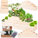 Hochbeet Holz, Kräuterbeet, Gartenbeet, Pflanzbeet, Blumenbeet, Stufenbeet, für Garten und Terrasse, Kiefernholz, Massivholz, höhenverstellbar, Abmessungen 45x117x30 cm, Farbe: Natur