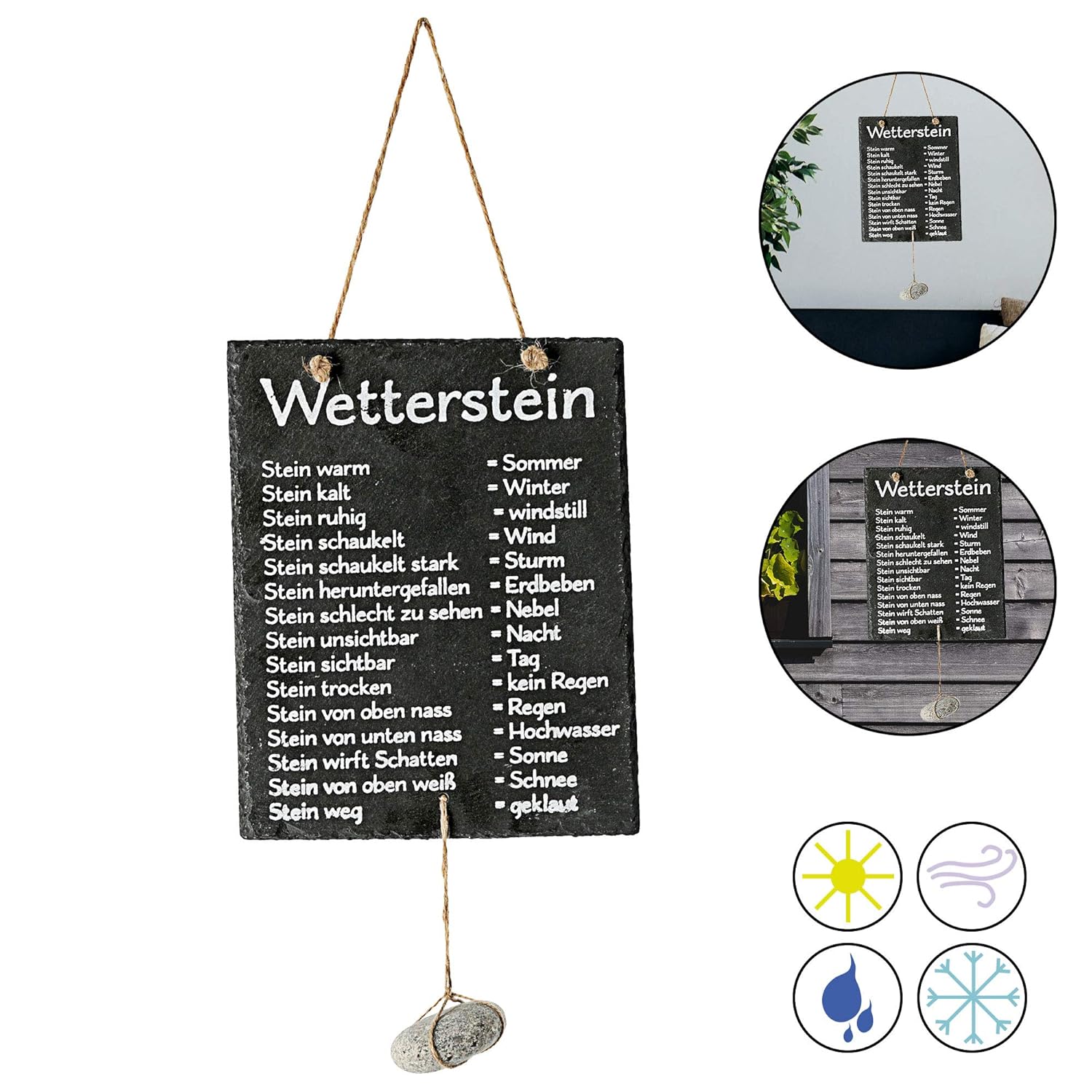 Cepewa Wetterstation, Stein auf Schiefertafel, Wettertafel, Schild, 20 x 25 cm – Bild 2