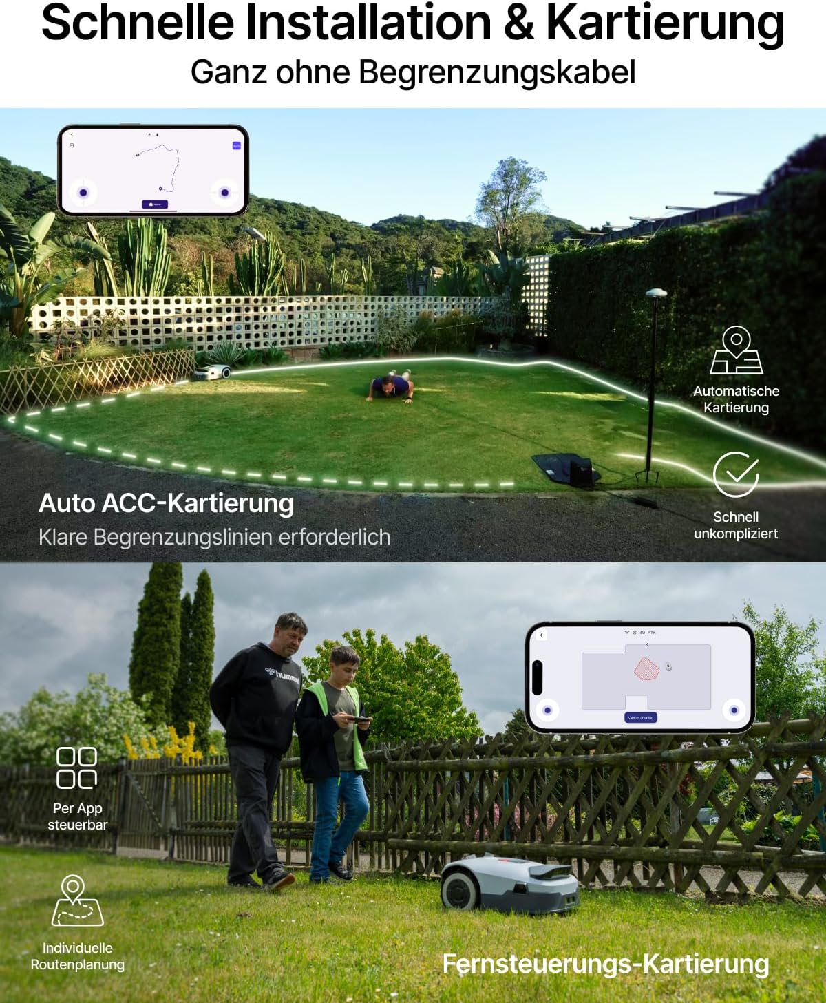 ANTHBOT Genie 600 Mähroboter ohne Begrenzungskabel, Empf. 650 m², Max. 850 m², Rasenmäher Roboter mit RTK+4-Kamera Vision, Präzise Navigation, KI-Hindernisvermeidung, Rasenroboter mit App-Steuerung – Bild 3