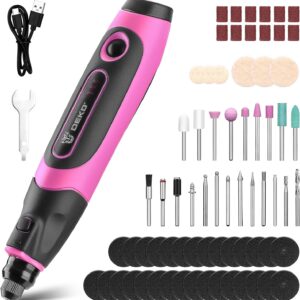 Multifunktionswerkzeug Akku Rotationswerkzeug Gravur Gerät Mini Schleifer: DEKOPRO 3.7V 70 Zubehör Set mit LED Licht 3 Gang Gravierstift - für Schneiden, Bohren, Polieren, Reinigen, Gravieren, Rosa