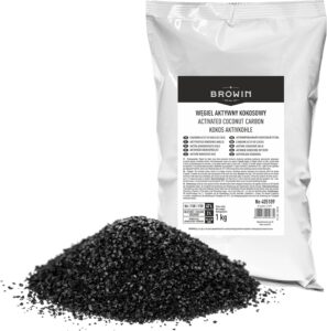 Browin 405109 Kokos-Aktivkohle 1 kg, für 47 L, Körnung 1,0-3,6 mm, Adsorptionsaktivität > 60%, zur Reinigung, Korrektur des Geschmacks und Geruchs von Wasser sowie Alkoholen.