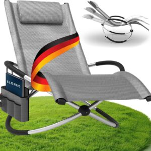 ELONEO Schaukelliege Outdoor mit Tasche, Relaxliege bis 180 kg Belastbarkeit, Schaukelsessel Outdoor, Liegestuhl wetterfest, Sonnenliege für Garten und Balkon, graukariert
