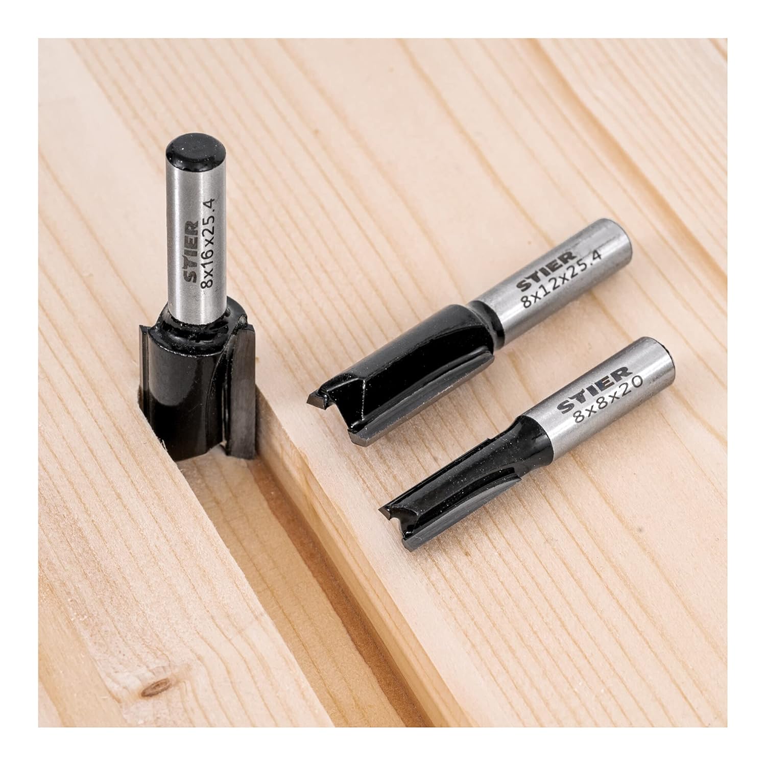 STIER Fräsersortiment, 15-teilig, 8 mm, Holzfräser, Fräser für Oberfräsen, Fräser Set – Bild 2