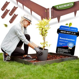 Cortenstahl Rasenkante [Schneckenabweisend] mit Berührschutz | 15x 1m, 1,5mm dick | zur Garten- und Beetgestaltung | Beeteinfassung Metall Cortenstahl Beeteinfassung Rasenkante Metall
