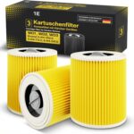 3 Filter für Kärcher Staubsauger [WD3, WD2, WD1, MV3, MV2, A, K, KNT, NT, SE, VC] – ersetzt 6.414-552.0 – 3 Rundfilter + 3 Verschluss-Schrauben für Allergiker gegen Feinstaub & Gerüche