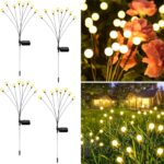 Solarleuchten für Außen Garten, 4 Stück 8 LED Glühwürmchen Solarleuchten Außen Verbesserte Höhen Optionale Modi Glühwürmchen Licht IP65 Wasserdicht Solarleuchten für Weg Hof Terrasse