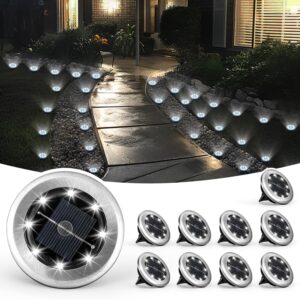 Solpex Klein Solar Bodenleuchten, Solarleuchte für Garten 8 LEDs 10 Stück, Weiß Gartenleuchten Edelstahl Wasserdicht für außen, Garten, Terrasse, Rasen, Hof, Gehweg
